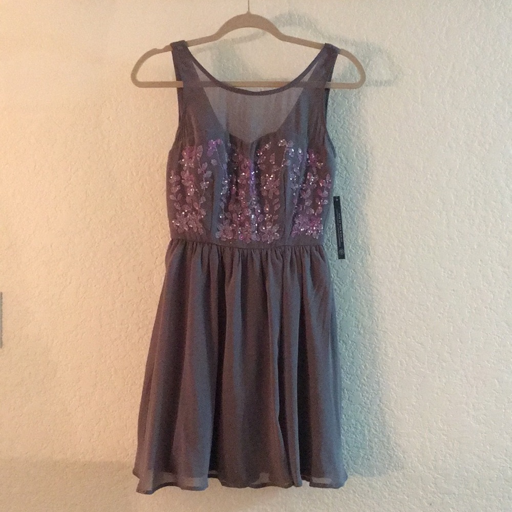 Gray dress with purple sequins